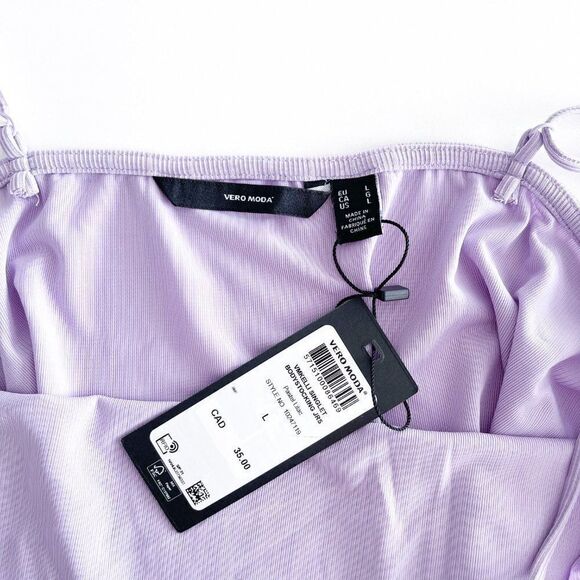 VERO MODA Kelli Singlet Bodystocking Thong Bodysuit In Pastel Lilac // Size Lg - Picture 3 of 7